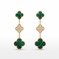 Magic Alhambra Malachite And Diamond Clover 3 Motifs Earrings