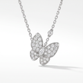 Two Butterfly Paved Pendant Necklace