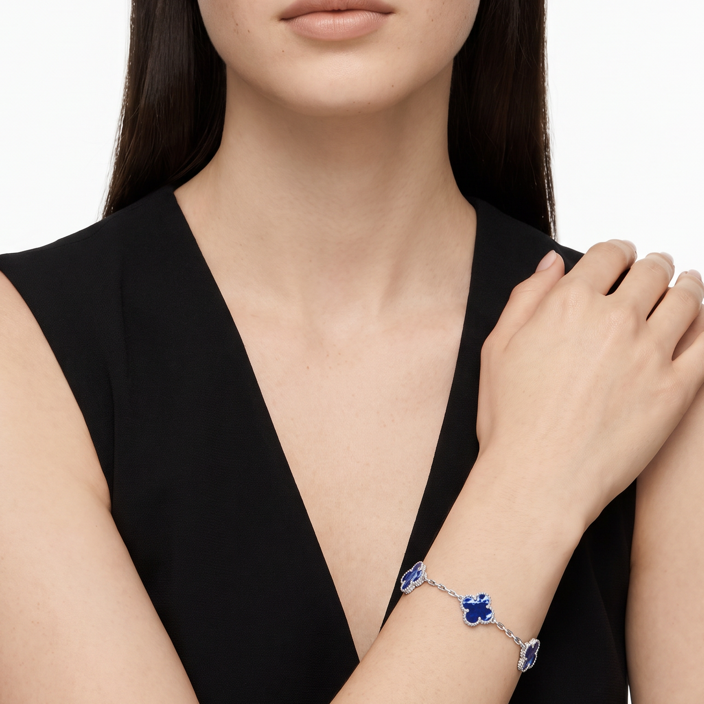 Vintage Alhambra 5 Motifs Pietersite Blue Clover Bracelet