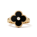 Vintage Alhambra Black Onyx Clover And 1 Diamond Ring