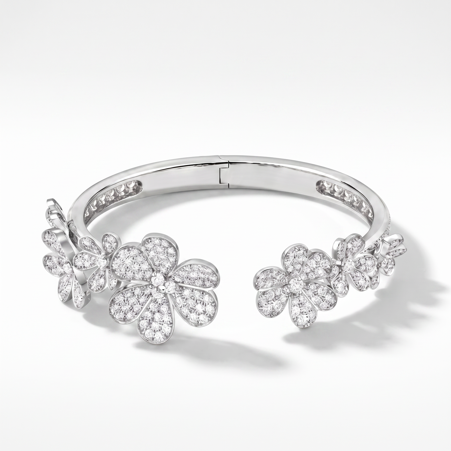 7 Paved Frivole Flowers Open Bracelet