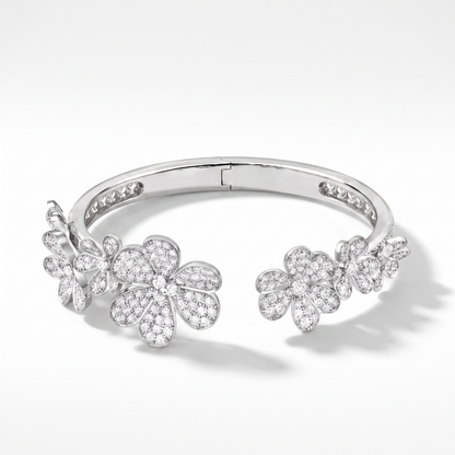 7 Paved Frivole Flowers Open Bracelet