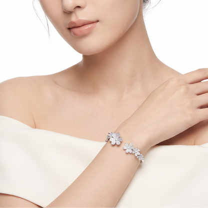7 Paved Frivole Flowers Open Bracelet