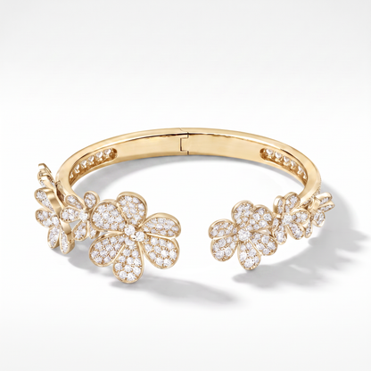 7 Paved Frivole Flowers Open Bracelet