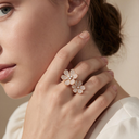 Full Diamond Floral Between The Finger Ring