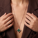 Gold Tone Extra L Blossom Green Star Necklace