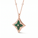 Gold Tone Extra L Blossom Green Star Necklace