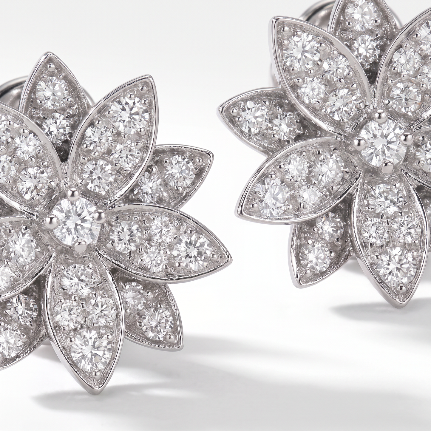 Lotus One Flower Stud Full Diamond Earrings
