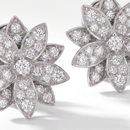 Lotus One Flower Stud Full Diamond Earrings