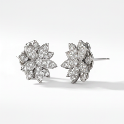 Lotus One Flower Stud Full Diamond Earrings