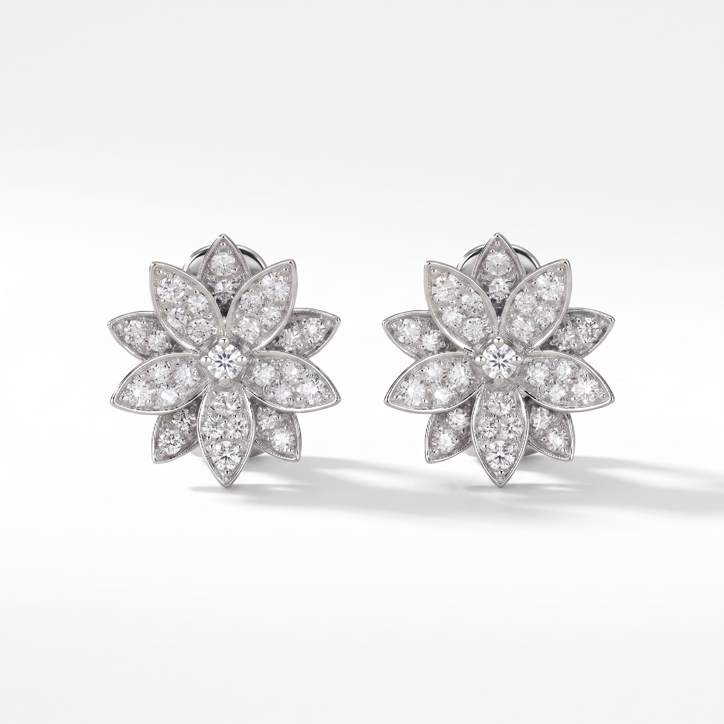 Lotus One Flower Stud Full Diamond Earrings
