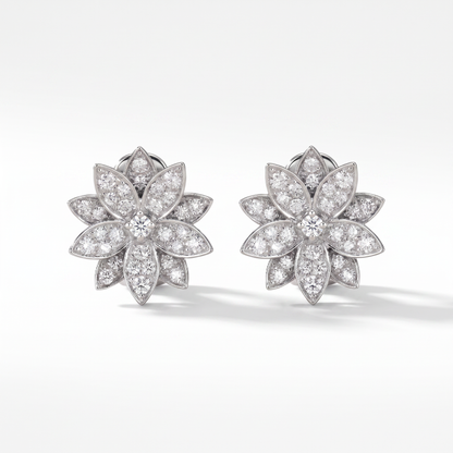 Lotus One Flower Stud Full Diamond Earrings