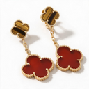 Magic Alhambra 2 Motifs Clover Carnelian & Tiger Eye Drop Earrings