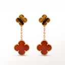 Magic Alhambra 2 Motifs Clover Carnelian & Tiger Eye Drop Earrings