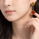 Magic Alhambra 2 Motifs Clover Carnelian & Tiger Eye Drop Earrings