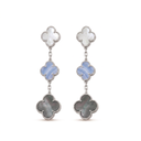 Magic Alhambra Chalcedony And Pearl Clover 3 Motifs Earrings