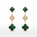 Magic Alhambra Malachite And Diamond Clover 3 Motifs Earrings