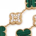 Magic Alhambra Malachite And Diamond Clover 3 Motifs Earrings