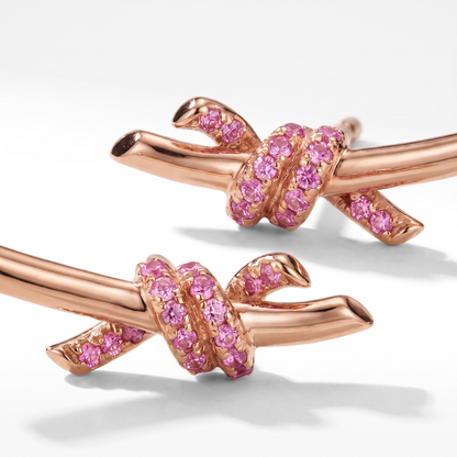 Rose Gold Pink Pavé Knot Earrings