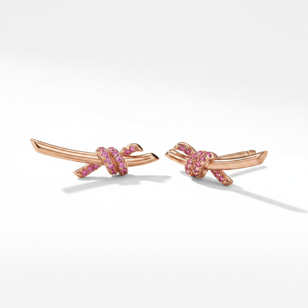 Rose Gold Pink Pavé Knot Earrings