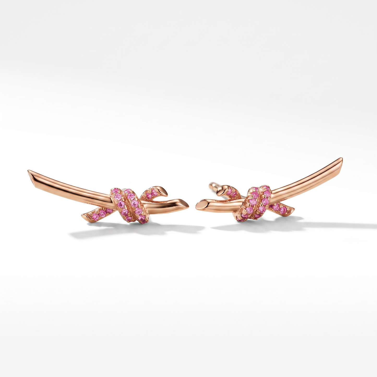 Rose Gold Pink Pavé Knot Earrings