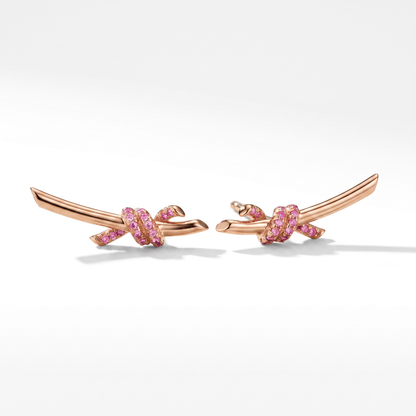 Rose Gold Pink Pavé Knot Earrings
