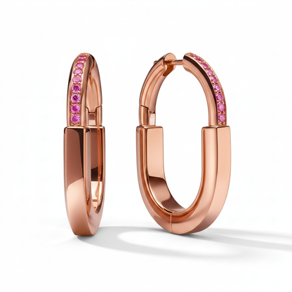 Rose Pavé Medium Lock Hoop Earrings
