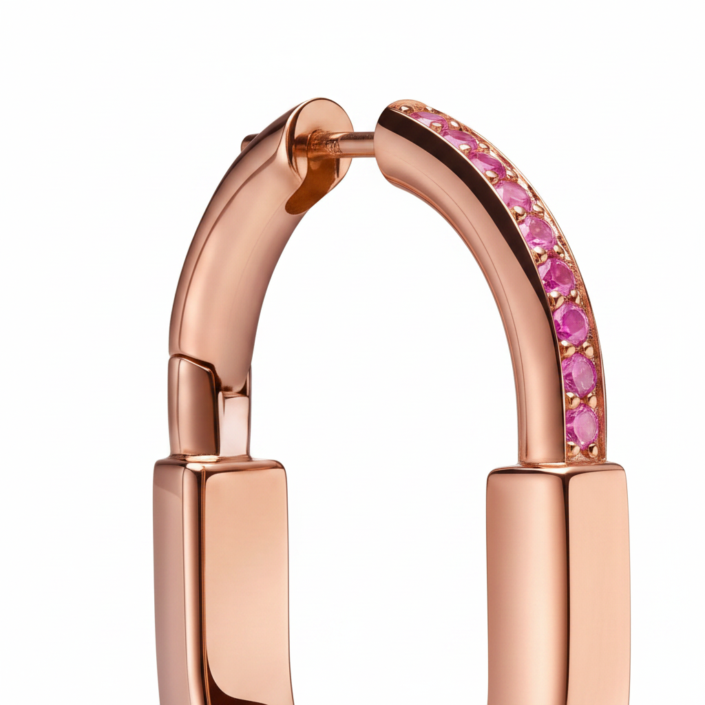 Rose Pavé Medium Lock Hoop Earrings