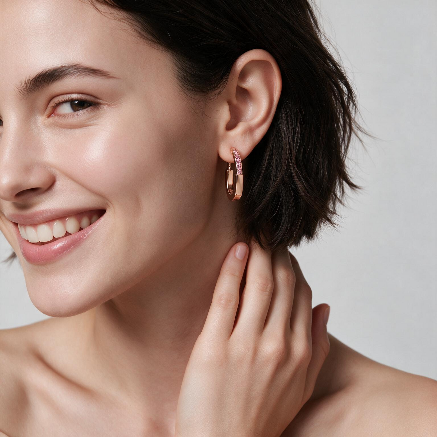 Rose Pavé Medium Lock Hoop Earrings