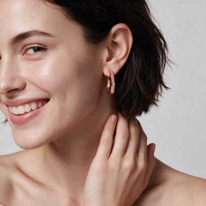 Rose Pavé Medium Lock Hoop Earrings
