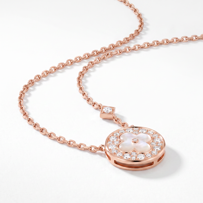 Rose Tone Blossom Pave Circle Necklace