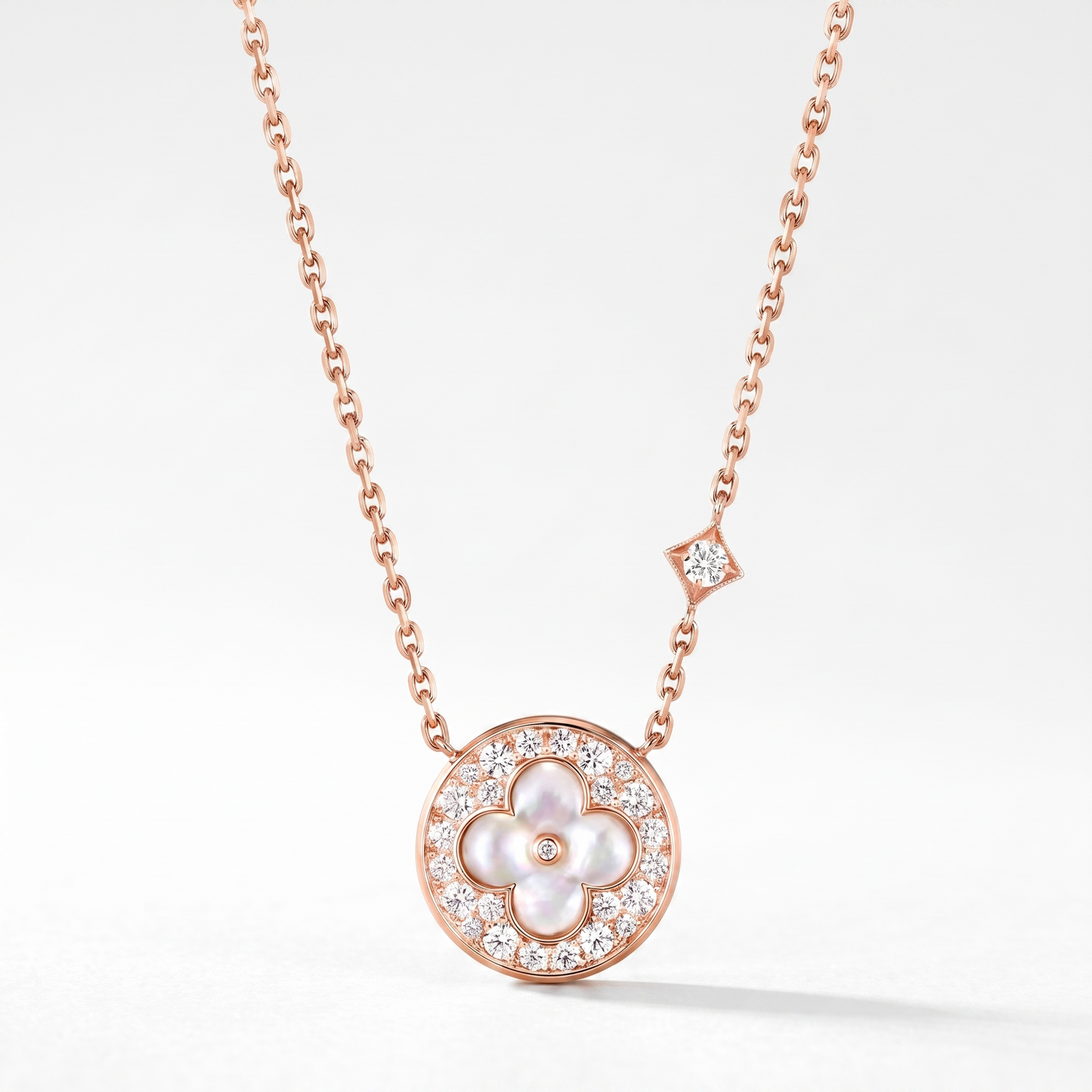 Rose Tone Blossom Pave Circle Necklace