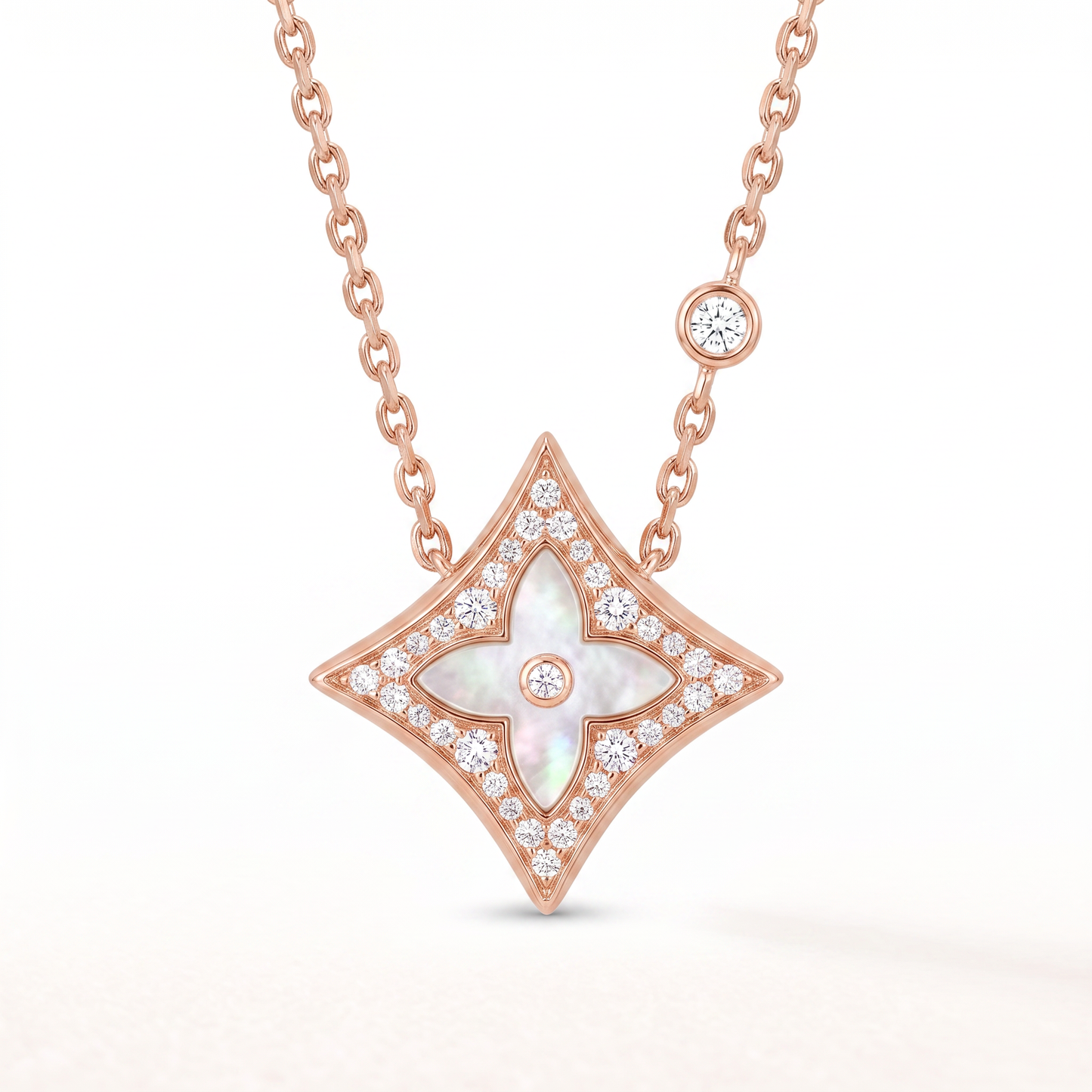 Rose Tone  Blossom Pave Star Necklace