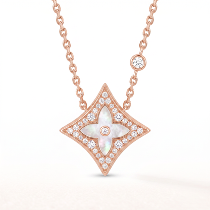 Rose Tone  Blossom Pave Star Necklace