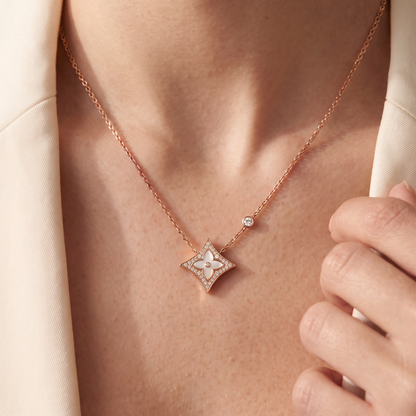 Rose Tone  Blossom Pave Star Necklace