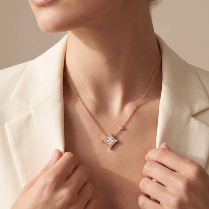 Rose Tone  Blossom Pave Star Necklace