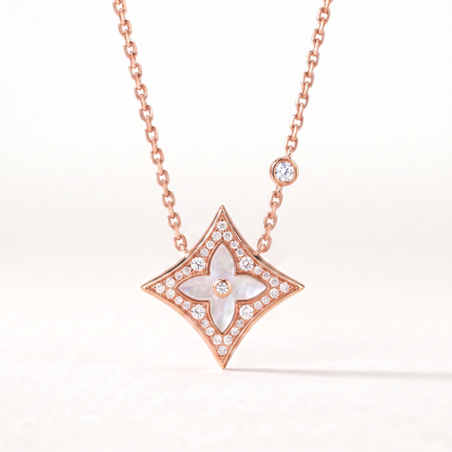 Rose Tone  Blossom Pave Star Necklace