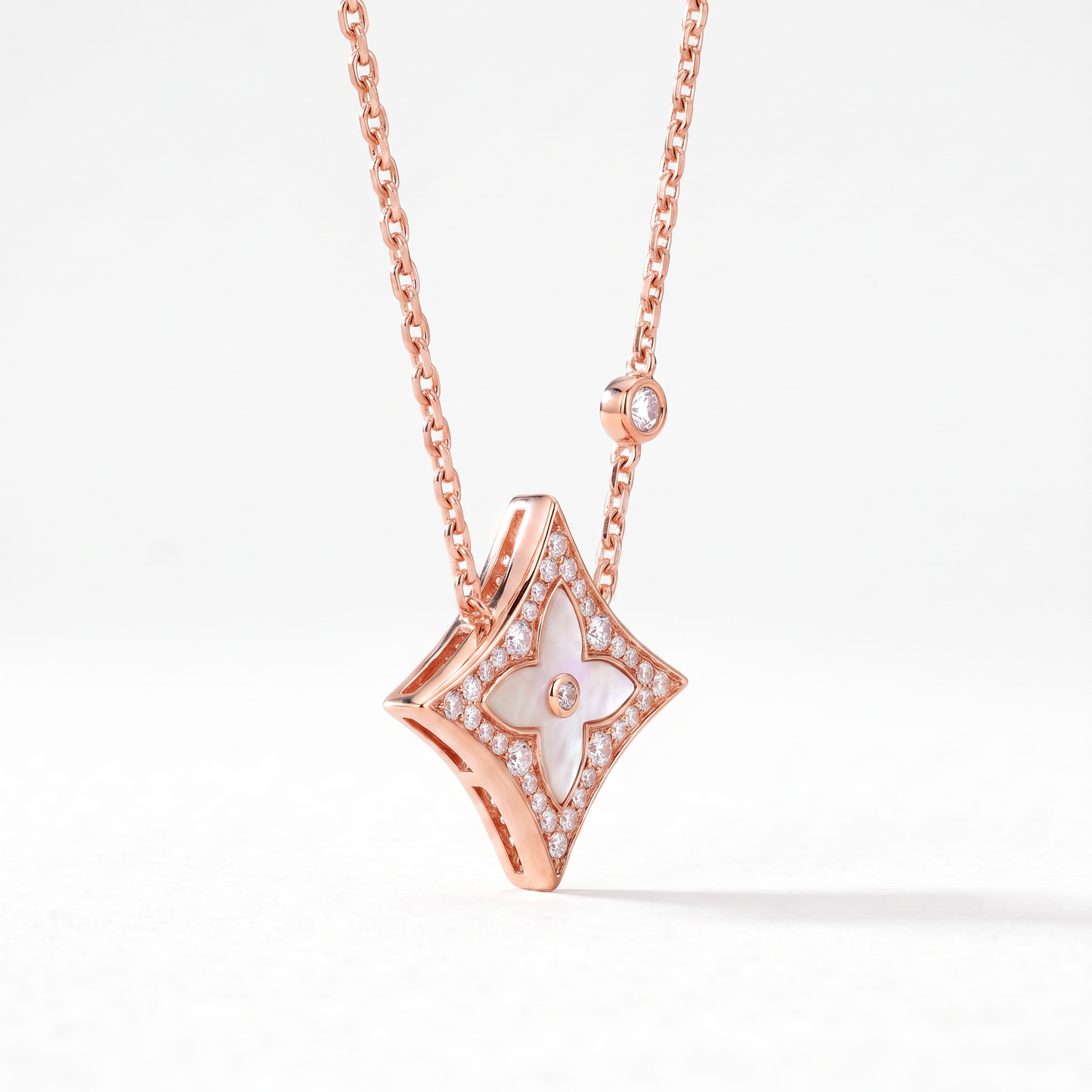 Rose Tone  Blossom Pave Star Necklace