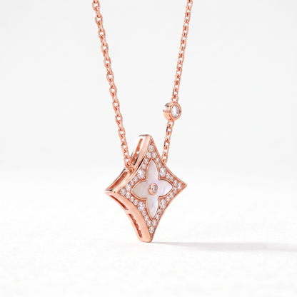Rose Tone  Blossom Pave Star Necklace