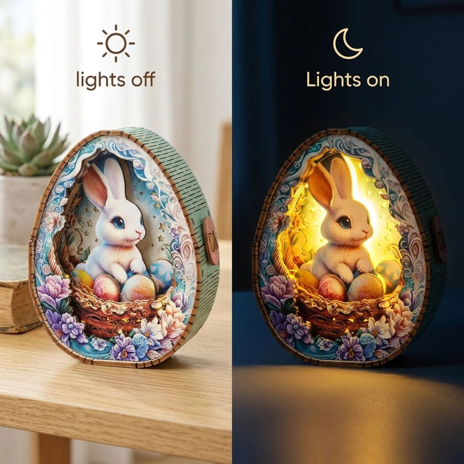 Wooden Easter Bunny Night Light Kit Spring Holiday Decorative Lamp
