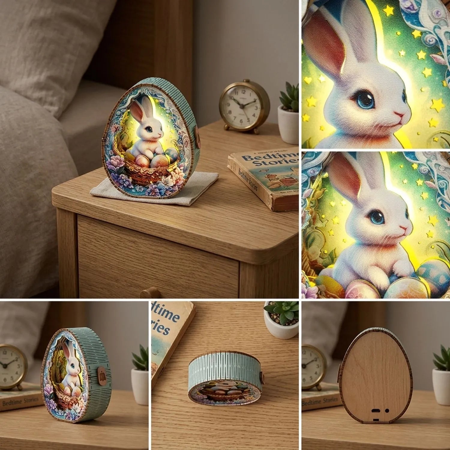 Wooden Easter Bunny Night Light Kit Spring Holiday Decorative Lamp