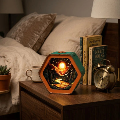 Wooden Iridescent Sunset Night Light Kit Vibrant Landscape Shadow Box