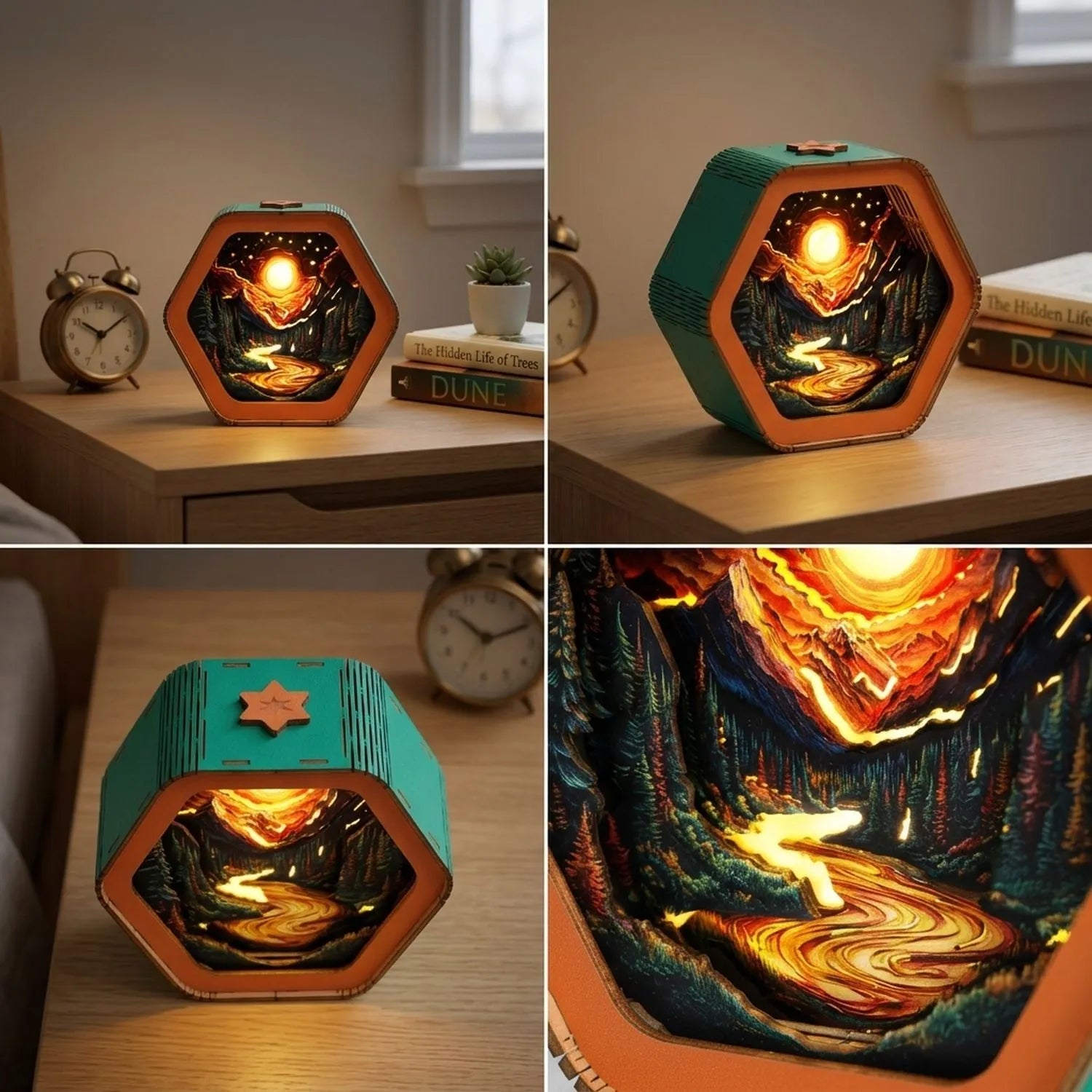 Wooden Iridescent Sunset Night Light Kit Vibrant Landscape Shadow Box