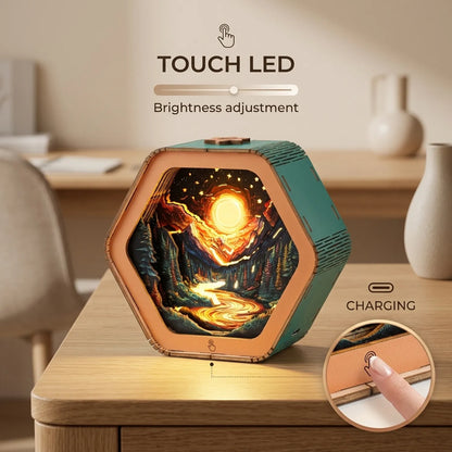 Wooden Iridescent Sunset Night Light Kit Vibrant Landscape Shadow Box