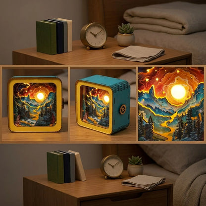Wooden Fantasy Mountains Night Light Kit Ethereal Nature Shadow Box
