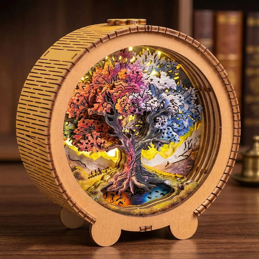 Wooden Tree of Life Night Light Kit Symbolic Spiritual Shadow Box