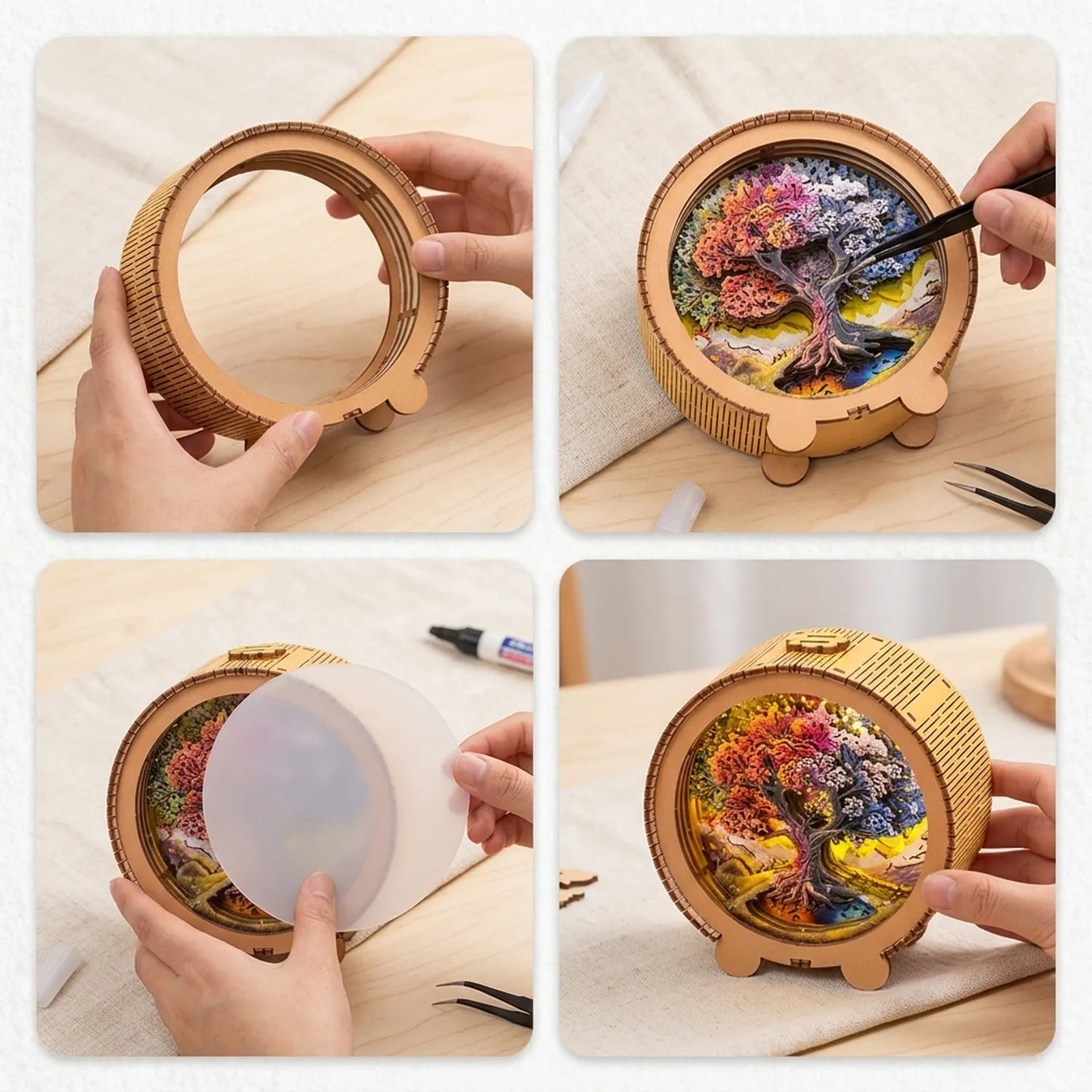 Wooden Tree of Life Night Light Kit Symbolic Spiritual Shadow Box