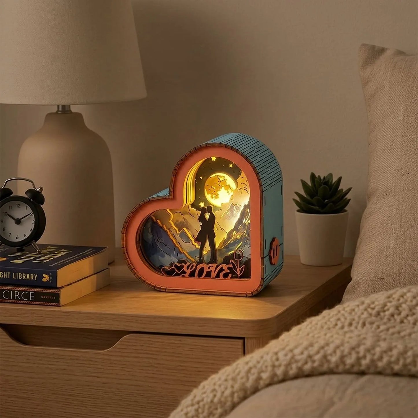 Wooden Love in The Starry Sky Night Light Kit Romantic Couple Lamp