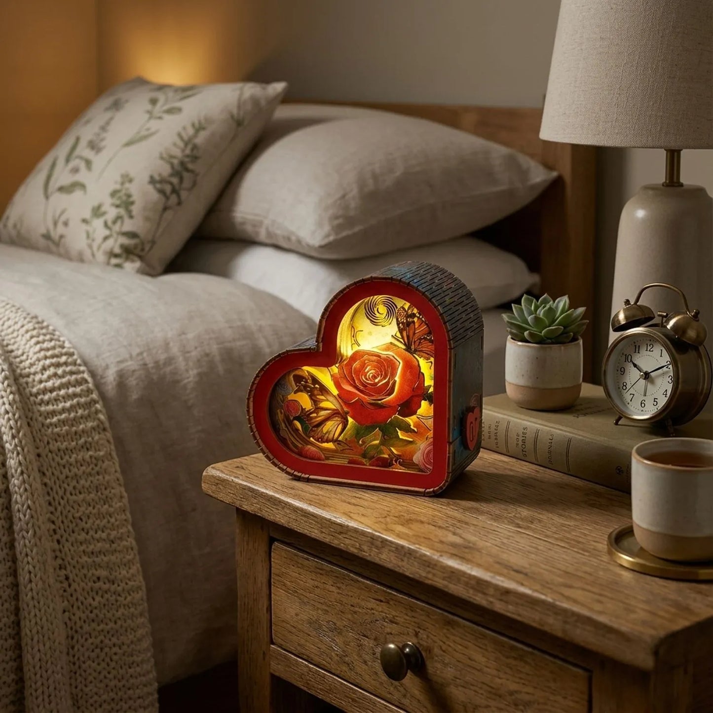 Wooden Love of Butterfly Night Light Kit Floral Garden Shadow Box
