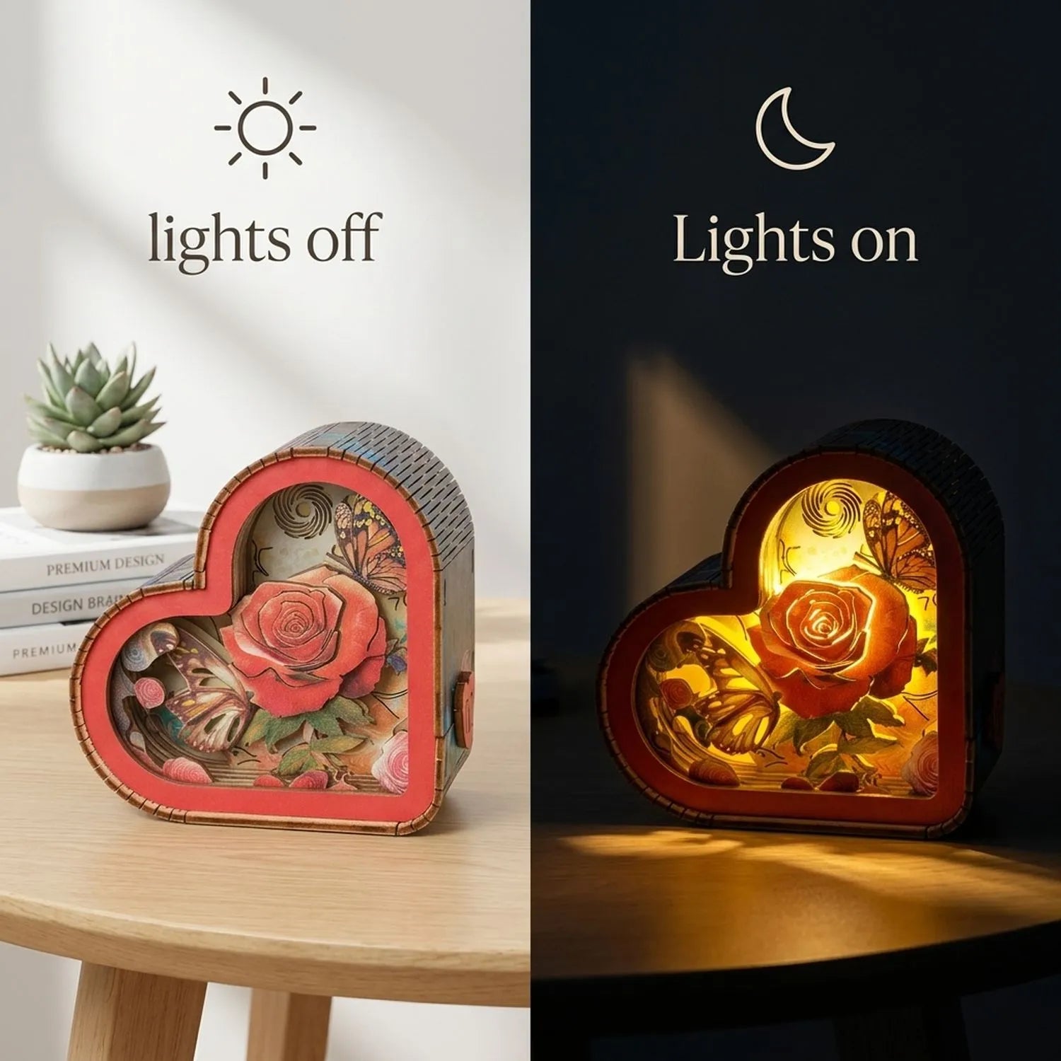 Wooden Love of Butterfly Night Light Kit Floral Garden Shadow Box